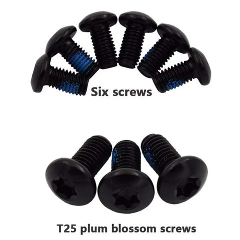 Six black T25 plum blossom screws for 180mm 6 Bolt Stainless Steel Disc Brake Rotor For Road, Mountain, MTB And BMX Bikes, Easy Mount