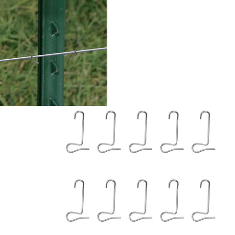Efficient Ranch Fence Repair Tool Set, 10-Piece Steel Wire Tensirs For Durable Barbed Wire Fences, shown installed and side view.