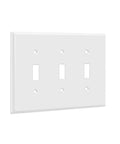 Toggle Light Switch Wall Plate Gloss Finish 3 Gang 4.88 X 6.77 Inches Mid Size Tough As Nails Polycarbonate Thermoplastic UL Listed White 8813M W Built To Last Heavy Duty Design For High Traffic Homes And Offices