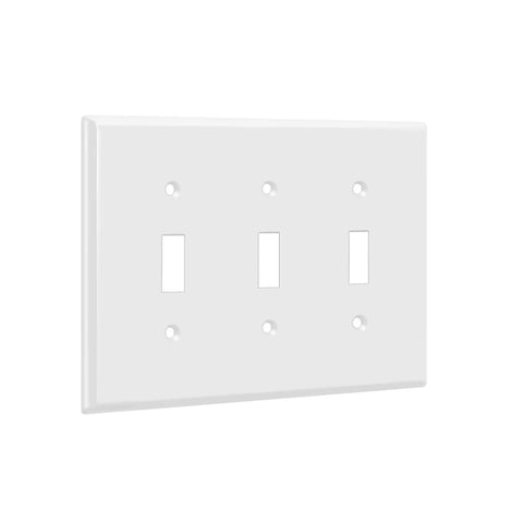 Toggle Light Switch Wall Plate Gloss Finish 3 Gang 4.88 X 6.77 Inches Mid Size Tough As Nails Polycarbonate Thermoplastic UL Listed White 8813M W Built To Last Heavy Duty Design For High Traffic Homes And Offices