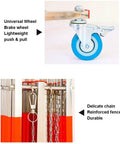 Heavy Duty Stainless Steel Retractable Safety Fence Rolls Smooth On Caster Wheels With Locking Chains for Crowd Management showing a brake wheel and chain mechanism.