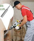 Worker using a rotary hammer with Ground Rod Driver For SDS Plus Rotary Hammer Bits 5/8 Inch And 3/4 Inch for drilling.