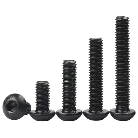Top Shelf M2 X 20mm Button Head Socket Cap Screws 50 Pack Grade 109 High Tensile Alloy Steel Heat Treated Fasteners With Beast Mode Load Capacity For Tough Machinery And Weekend Garage Builds, assorted sizes arranged from small to large.