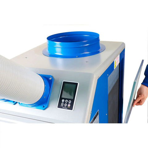 Heavy Duty Portable Air Conditioner Smashes Summer Heat With 13200 BTU Cooling For Up To 355 Sq Ft Rooms, showing control panel and exhaust hose.