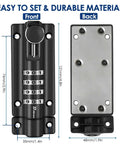 Tough As Nails Four Digit Combination Sliding Bolt Lock For Outdoor Gate Shed And Garage, Black finish design showing front and back views.