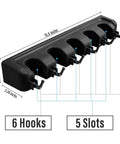 Heavy Duty Mop And Broom Holder Wall Mount Tool Organizer For Home Garden Garage Storage With Five Positions And Six Hooks Black