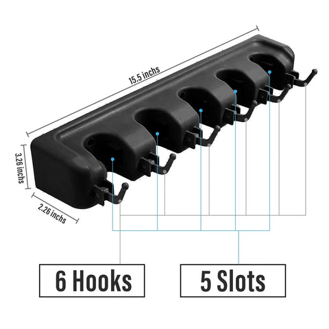 Heavy Duty Mop And Broom Holder Wall Mount Tool Organizer For Home Garden Garage Storage With Five Positions And Six Hooks Black