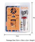 Front view of orange concealed hinge drill guide set with 35mm adjustable carbide bit and metal drill bit