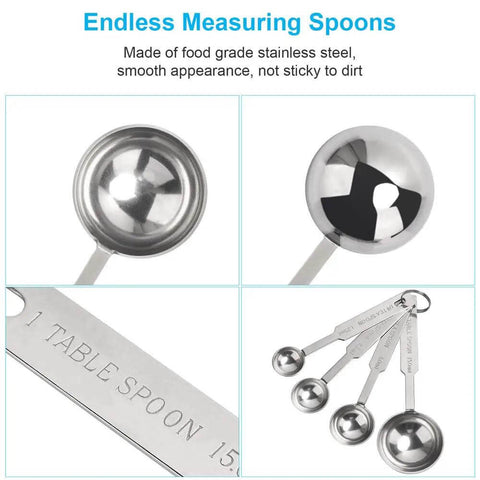 5 Piece Measuring Spoons Set With 1/8 Tsp 1/4 Tsp 1/2 Tsp 1 Tsp And 1 Tbsp Stainless Steel Food Grade Kitchen Spoons