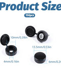 150 Pack Black Plastic Screw Caps For Covering Screw Heads Fits Size 6 And Size 8 Screws M3 M4 with labeled dimensions