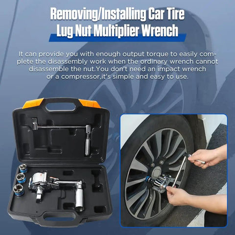 Heavy Duty Torque Wrench Lug Nut Removal Tool 1 To 16 Torque Multiplier 320 Nm Output with sockets in use and in case