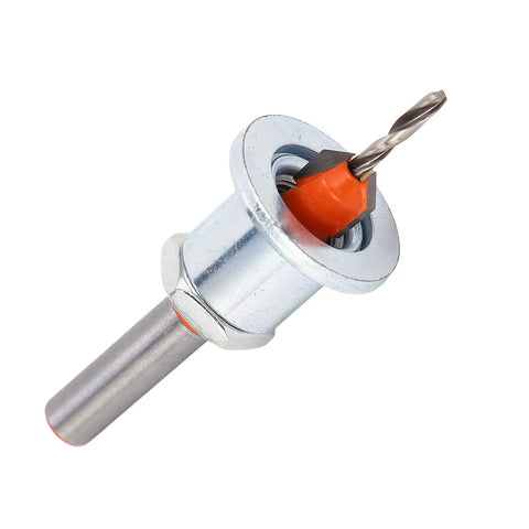 Rock Solid Countersink Drill Bit Set With Adjustable Depth showing a tungsten steel drill bit with hex shank for precision woodworking.