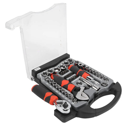 All In One 45Pcs Socket Wrench Set With Multipurpose Ratchet And Screwdriver Bit Kit Chrome Vanadium Steel open box view