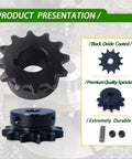 30 Tooth #50 Roller Chain Sprocket With 1-1/4 Inch Bore Hardened Steel For Heavy Duty Industrial Drive Black Oxide Finish shown from top and front.