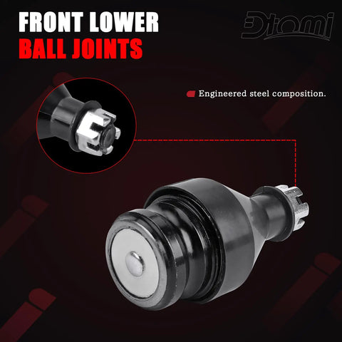 Front Lower Ball Joint For Subaru Outback 00-24, Impreza 93-16, Forester 98-18, Legacy 90-24, Baja 03-06, WRX STI 13-19 And Saab 9-2X 05-06 2 Pack Easy Install Budget Friendly OEM-Style Replacement Part 20206AJ000 21067GA050 K9513 showing engineered steel composition