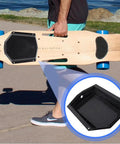 Legit Heavy Duty Electric Longboard Battery Enclosure Built Rock Solid For Daily Shredding Sessions With Separate Controller Housing and Quick Twist Lock Installation Kit, 8x8 inch black battery box mounted on longboard.