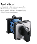 Side view of Heavy Duty 20A 660V 2 Pole Changeover Switch With 3 Position Rotary Selector For Motor Reversing And Generator Dual Section Eight Terminal Layout 35mm DIN Rail Mount SZW26 20 D2022 B11R.