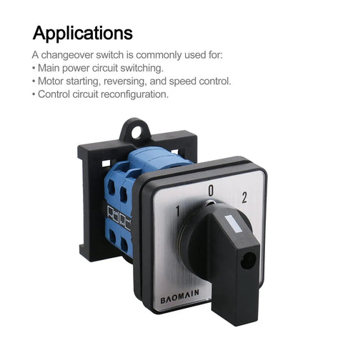 Side view of Heavy Duty 20A 660V 2 Pole Changeover Switch With 3 Position Rotary Selector For Motor Reversing And Generator Dual Section Eight Terminal Layout 35mm DIN Rail Mount SZW26 20 D2022 B11R.