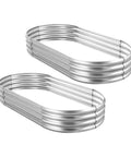 Two Pack Galvanized Raised Garden Bed Kit Oval Large Metal Planter Boxes For Outdoor Vegetable Garden 4 Ft By 2 Ft By 1 Ft Each 7 Cu Ft Total Weather Resistant Heavy Duty Easy Assembly, front view of galvanized metal oval planters.