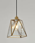 Copper Brass Pendant Light With Water Ripple Glass Lampshade, 10.2 Inch Geometric Pendant Lighting, adjustable fixture