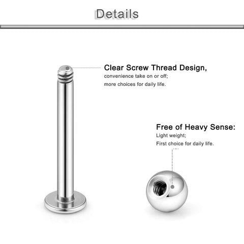 16G Lip Labret Monroe Medusa Ashley Nose Ring Set In 316L Surgical Steel Silver For Women Men, screw-thread labret close-up
