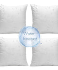 Outdoor Pillow Inserts 18x18 Set Of 4 Waterproof And Water Resistant Cushions with splashes of water, showcasing water resistance.