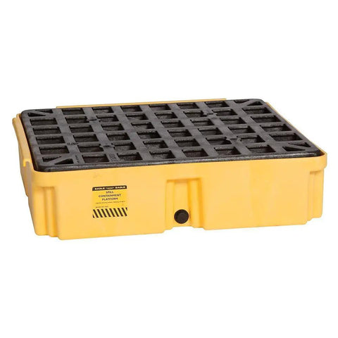 Modular Drum Spill Platform With Drain And Heavy Duty Easy Interlocking U Channels, Customizable Spill Control System, 26.25 By 26 By 6.5 Inches, 15 Gallon Sump, 2000 Lb Load, Yellow, Made In USA, 1633D