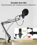 All-In-One Podcast Studio Bundle With BM-800 Microphone on adjustable arm; durable metal construction for precise positioning.