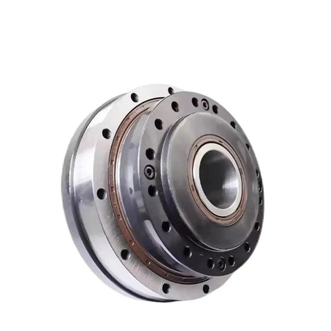 Rock Solid Hollow Harmonic Drive Reducer with Strain Wave Gearing, metal construction, designed for stepper servo motors and automation tasks.