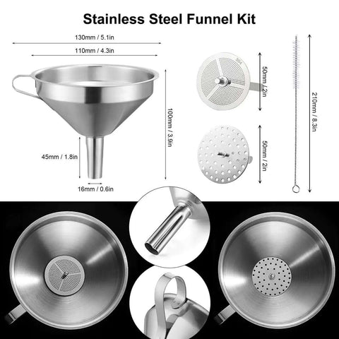 Stainless steel funnel and accessory kit from Must Have All In One Resin 3D Printer Tools Kit With Stainless Steel Funnel Silicone Pad.