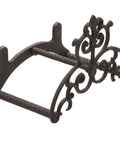Brown Heavy Duty Cast Iron Outdoor Garden Hose Hanger With Wall Mount Water Hose Holder Reel Vintage Scrollwork Design