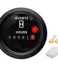 Keep Track Of Engine Hours With This Rugged Quartz Hour Meter For 6V To 80V Systems, 12V Industrial Gauge With Metal Mount Bracket, Anti Vibration, Waterproof Design For Indoor And Vehicle Use, black round display with connector pins