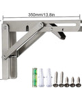 Built Tough Stainless Steel Foldable Wall Shelf Brackets, Rock Solid 90 Degree Triangular Support, includes mounting hardware.