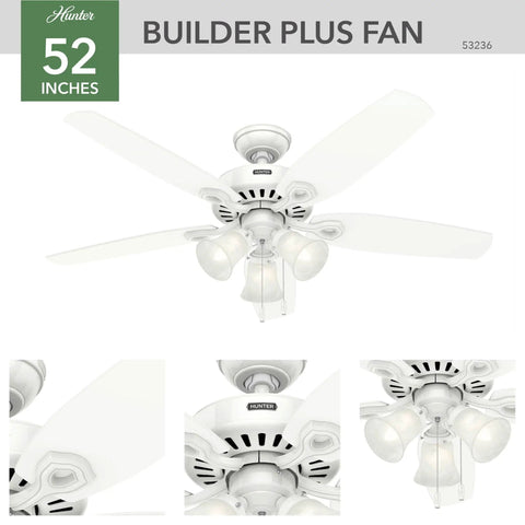 52 Inch Indoor Ceiling Fan With LED Lights In Snow White Finish Pull Chain Control Five Blades Perfect For Bedroom Or Living Room