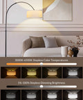 Arc Floor Lamp With Remote Control For Living Room and Bedroom, Stepless Dimmable 9W LED Bulb, Adjustable Gooseneck Tall Standing Lamp