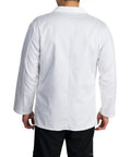 Back view of Unisex Multi Pocket Lab Coat For Students And Pros, White, Medium, Button Front Medical Jacket, Eversoft 7oz Twill