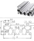 Top Shelf 4040 V Slot Aluminum Profile One Meter Long Double Groove Extrusion, detailed dimensions and cross-section view.