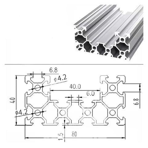 Top Shelf 4040 V Slot Aluminum Profile One Meter Long Double Groove Extrusion, detailed dimensions and cross-section view.