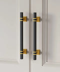 10 Pack Black And Gold Cabinet Pulls 5 1/16 Inch Overall Length With 3 Inch Center Hole Stainless Steel Grips And Zinc Alloy Base installed