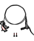 Front view of ZOOM HB876 4-piston hydraulic disc brake set with 1450mm hose; MTB brake lever and caliper with bolts