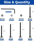 461 Piece M3 Socket Head Screw Kit With 30mm 35mm 40mm 45mm And 50mm Long Screws, Nuts, Washers, Lock Washers, size chart