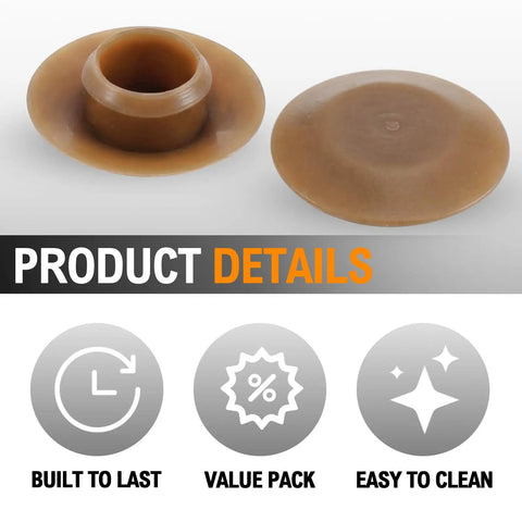 Twenty Piece Light Oak Door Threshold Screw Covers And Adjustable Sill Cap Plugs, plastic caps in light oak color showing detail.