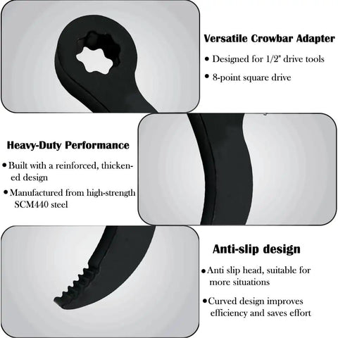Beefy Heavy Duty Pry Bar Wrench Adaptor Head For Half Inch Ratchet with reinforced SCM440 steel construction and anti-slip design