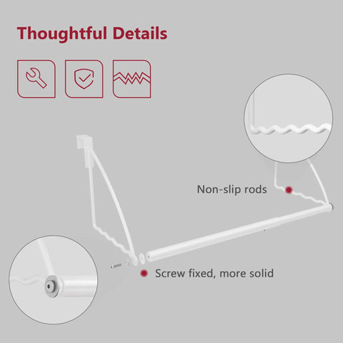 Over The Door Hanger Expandable And Adjustable Space Saving Coat And Towel Rack That Fits Doors Up To One And Three Quarters Inches Metal White Heavy Duty Door Organizer For Bathroom Bedroom Laundry And Hallway with non-slip rods and screw fixed design for stability.