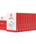 Premium White Copy And Printer Paper 8.5 X 11 Inches Twenty Pound Weight Ninety Two Brightness Five Thousand Sheets Per Carton stacked in a display.