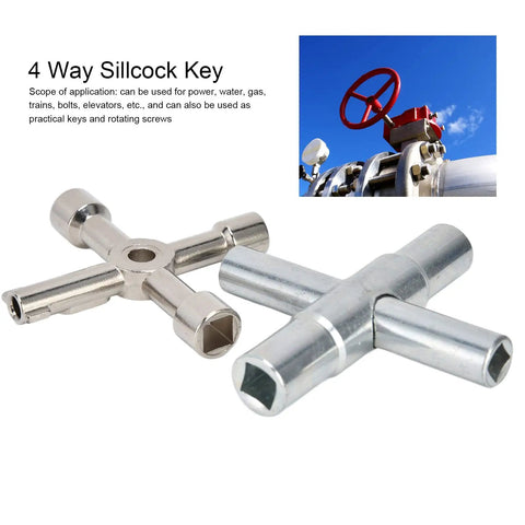 4 Way Sillcock Water Key And 4 End Utility Key Set Stainless Steel Faucet Valve Wrench Kit For Opening Valves