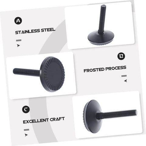 Heavy Duty Adjustable Furniture Levelers With Swivel Base For Tables And Cabinets detailed views of stainless steel levelers with frosted black finish.