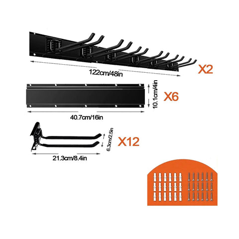 Top Shelf Heavy Duty Metal Garage Wall Mount Tool Organizer With Adjustable Hooks For Ladders Power Tools Garden Gear And Game Changer Storage Rack Pro with 48in hooks and mounting hardware