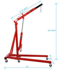 Heavy Duty Folding Engine Hoist 2 Ton Hydraulic Cherry Picker Shop Crane with adjustable height and iron caster wheels.