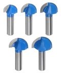 Five Shop Approved Core Box Router Bits with Half Inch Shank, ideal for fluted cabinets and drawer fronts.